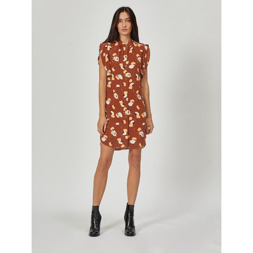 Equipment Tortoise Shell Brown Flower Print Lorainna Silk Mini Dress size Medium